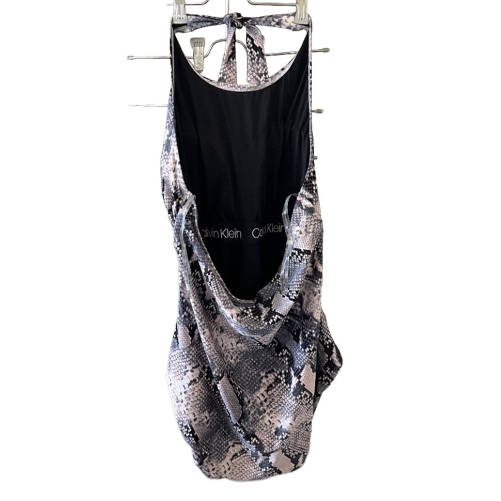 Calvin Klein Blush Snake High-Neck Halter One-Piece Swimsuit - Picture 6 of 12